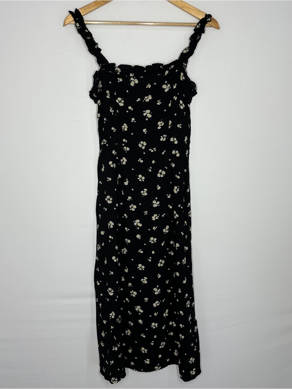 Small Floral Mi Ami Slip Dress Black Ruffle Square Neck Slit midi